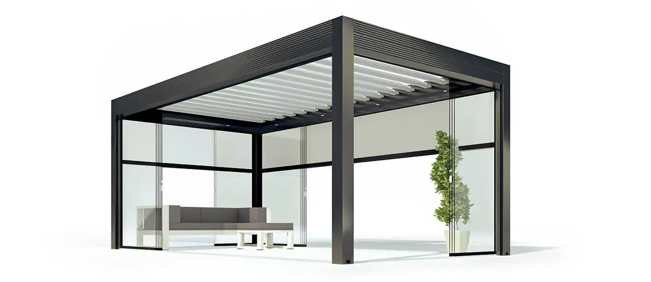 Antraciet overkapping met wit lamellendak