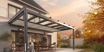 Terrasoverkapping met glazen dak en led-verlichting Terrasoverkapping met glazen dak en led-verlichting