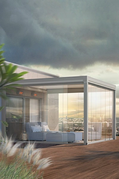 Artares Lamellen overkapping met terras en tuinmeubilair Artares Lamellen overkapping met terras en tuinmeubilair