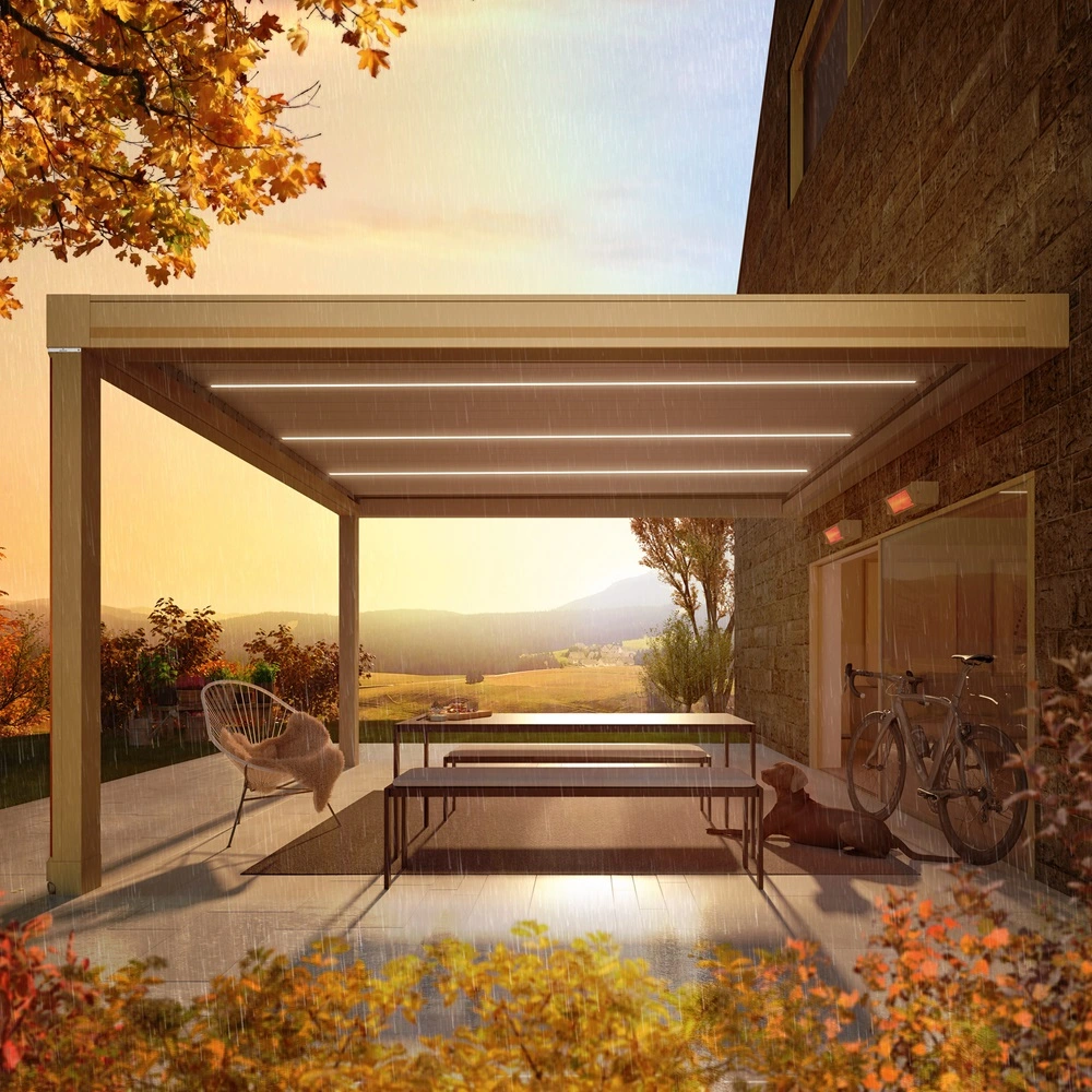 Artares Overkapping in herfst setting met LED-verlichting