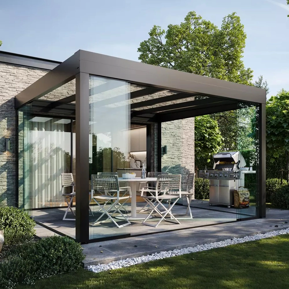 Cubo Ezie glazen overkapping met eetset en barbecue