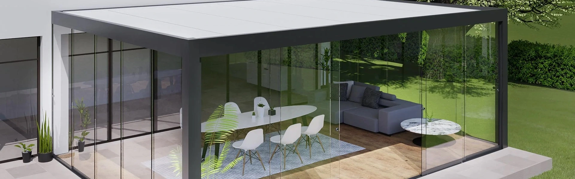 Seesky taf Glazen aanbouw met vast dak