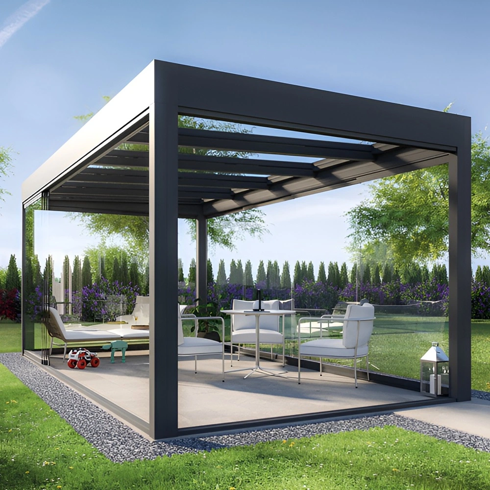 Vrijstaande glazenoverkapping Cubo in groene tuin