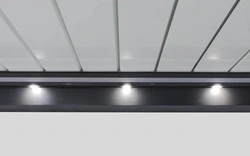 Ledspots in het frame van een lamellen overkapping