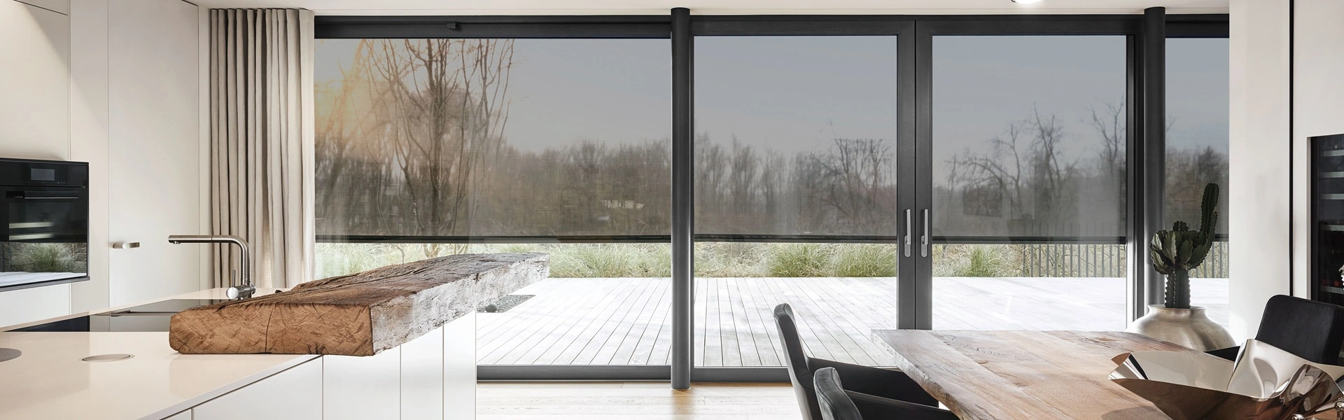 Keuken en meubel showroom binnen aanzicht met screens