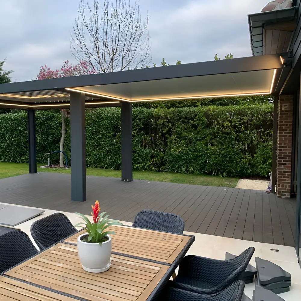 Seesky Taf overkapping met geïntegreerde verlichting en houten terras