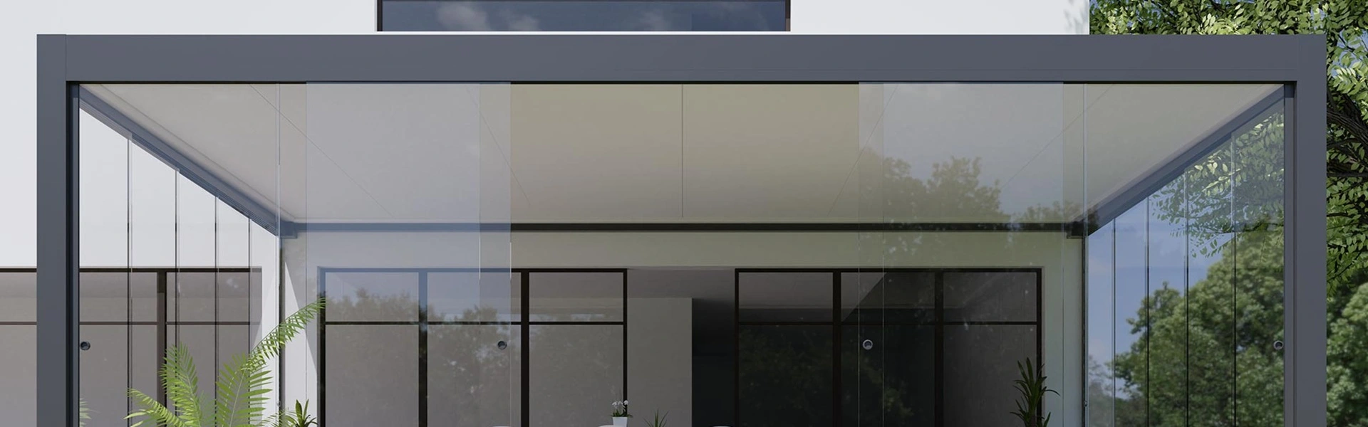 Seesky Taf overkapping met vast dak en glazen schuifwanden