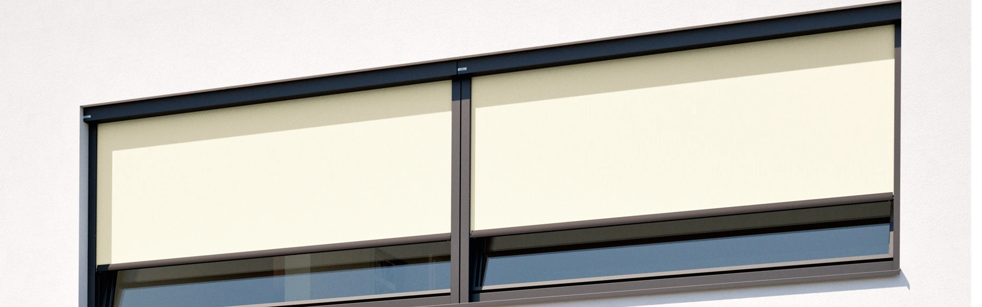 Close-up van Vertitex screen op grote ramen voor schaduw