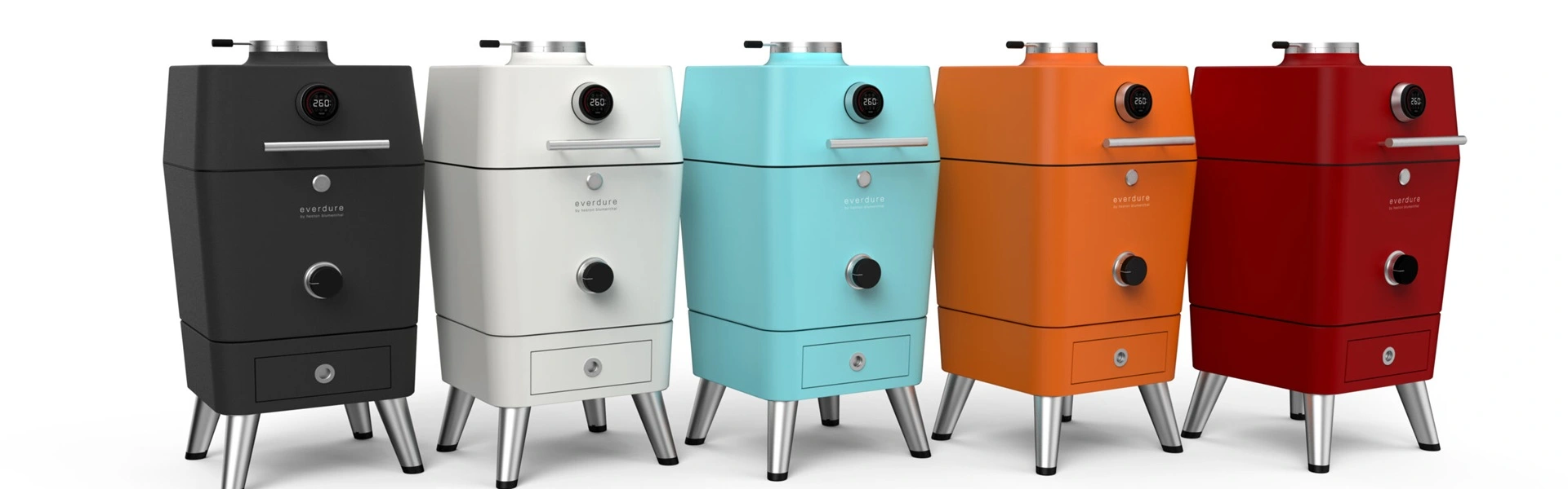 Everdure BBQ 4K in vijf kleuren zwart, wit, blauw, oranje en rood