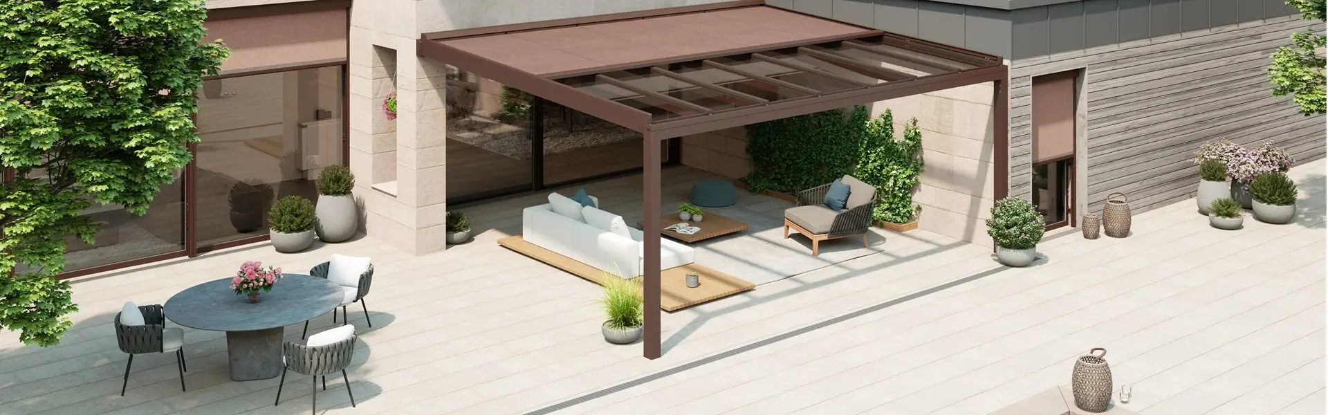 Glazen overkapping Nyon in achtertuin