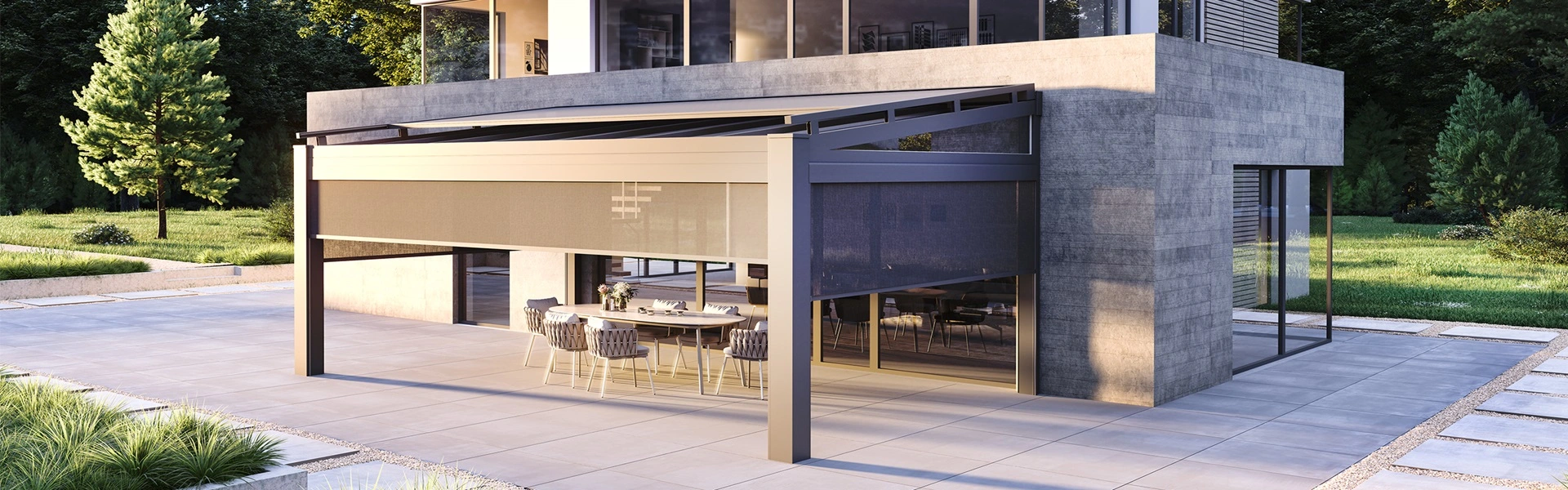 Glazen overkapping OR met zonwering en buitenterras (2)