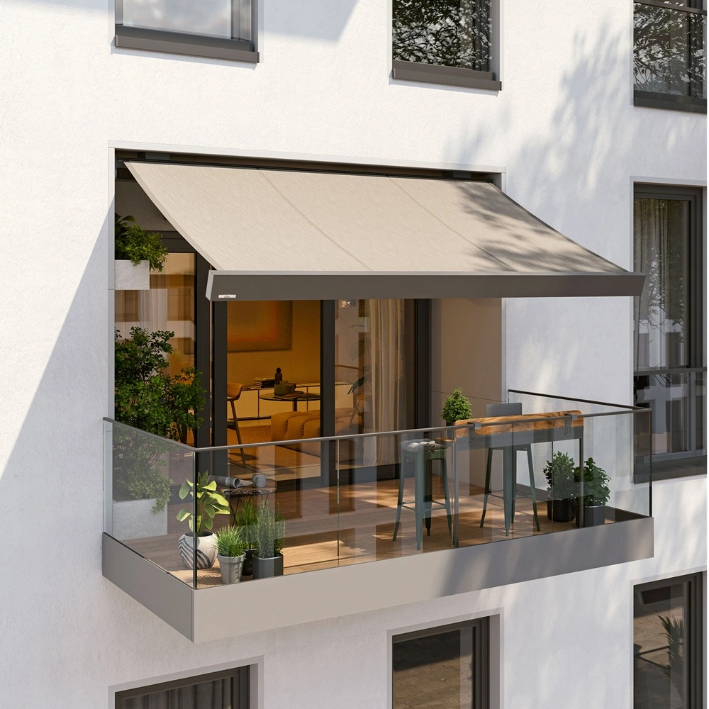 Stijlvol Smaila knikarmscherm met strak design en zonwerend doek