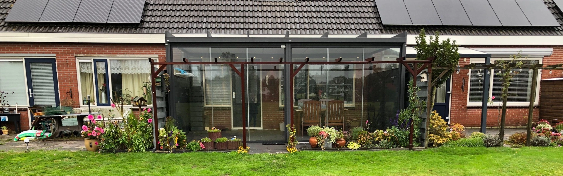Tuinkamer glas Terrazza Pure met schuifdeuren en glazen dak