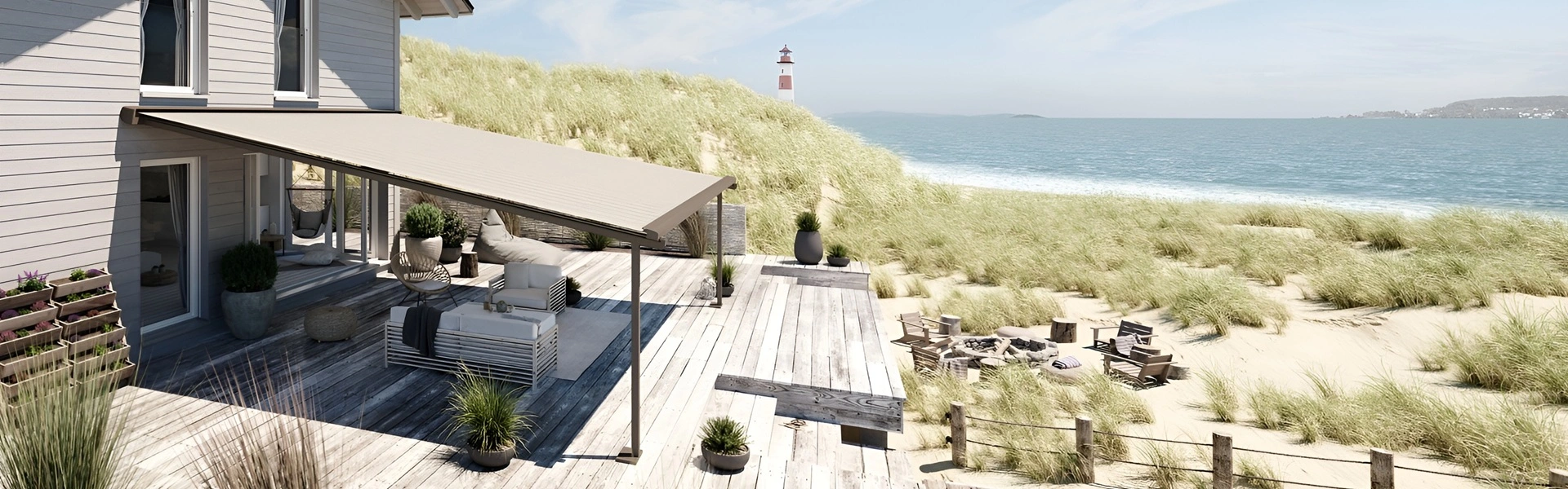 Terrasoverkapping pergolino aan het strand