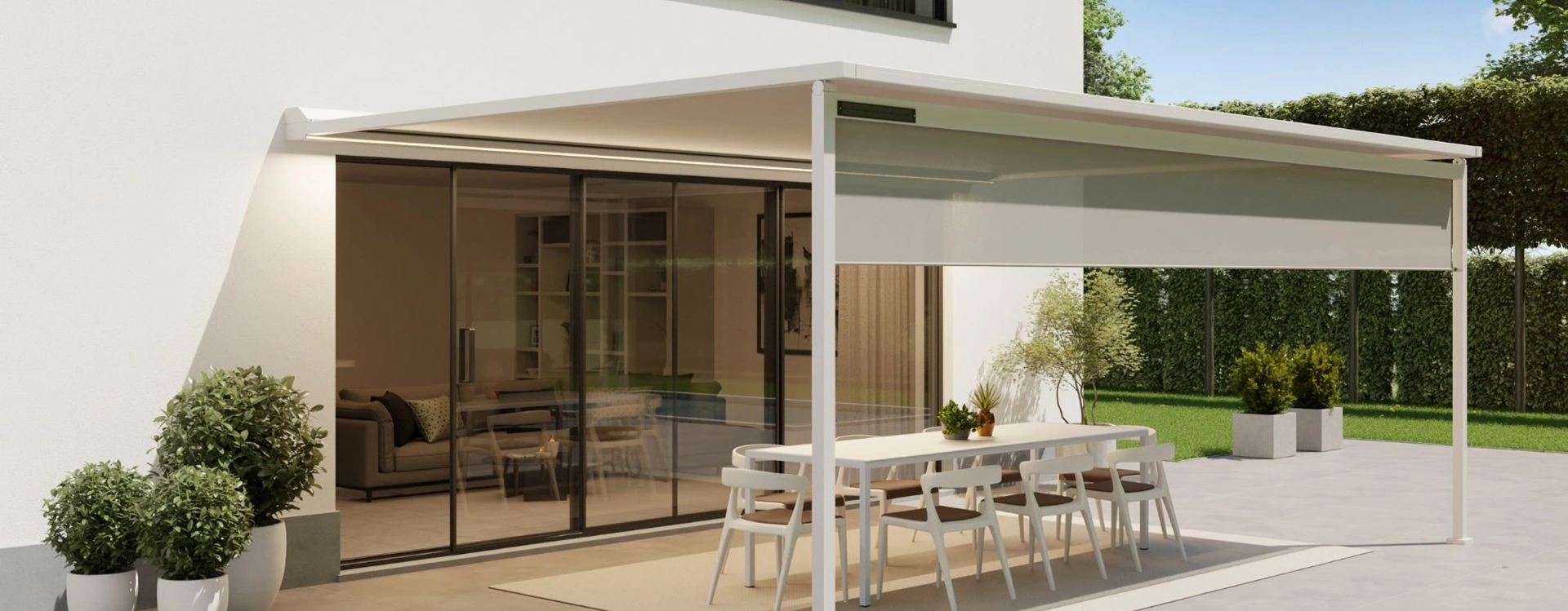 Overkapping met doek Versuz Solar met een verticaal screen